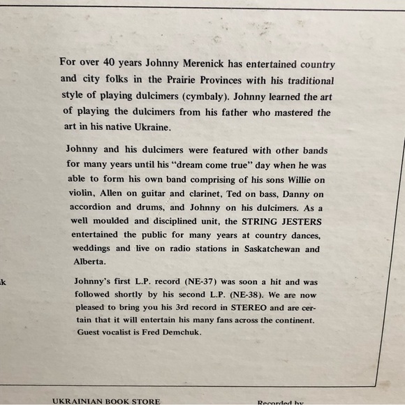 70's "Johnny Merenick and His String Jesters Sing & Play Ukrainian Songs" Record - Picture 5 of 11